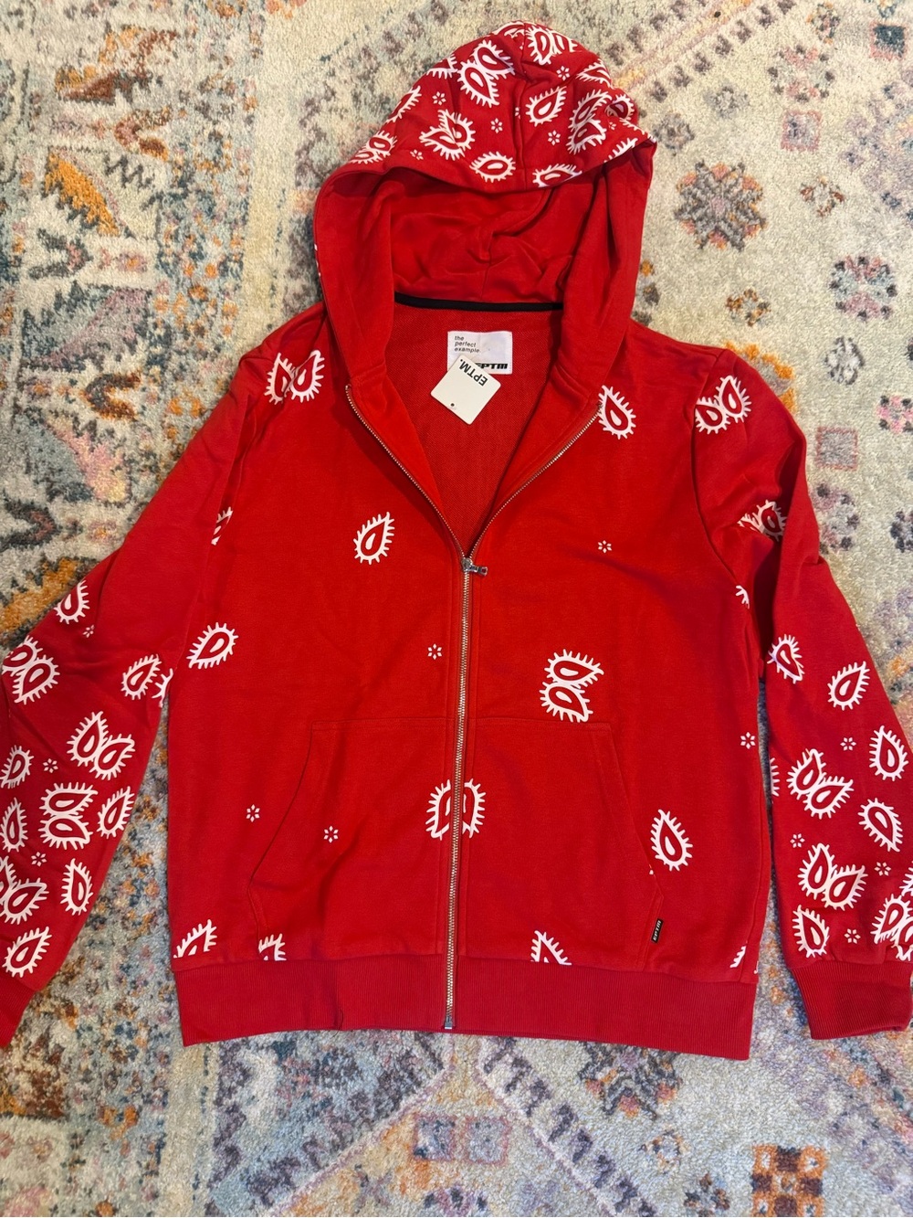 EPTM Red Paisley Bandana Full Zip Hoodie, Size M, NWT